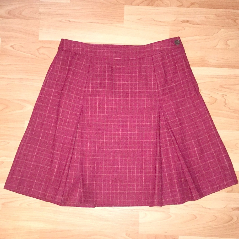*J.Crew* red plaid wool pleated skirt